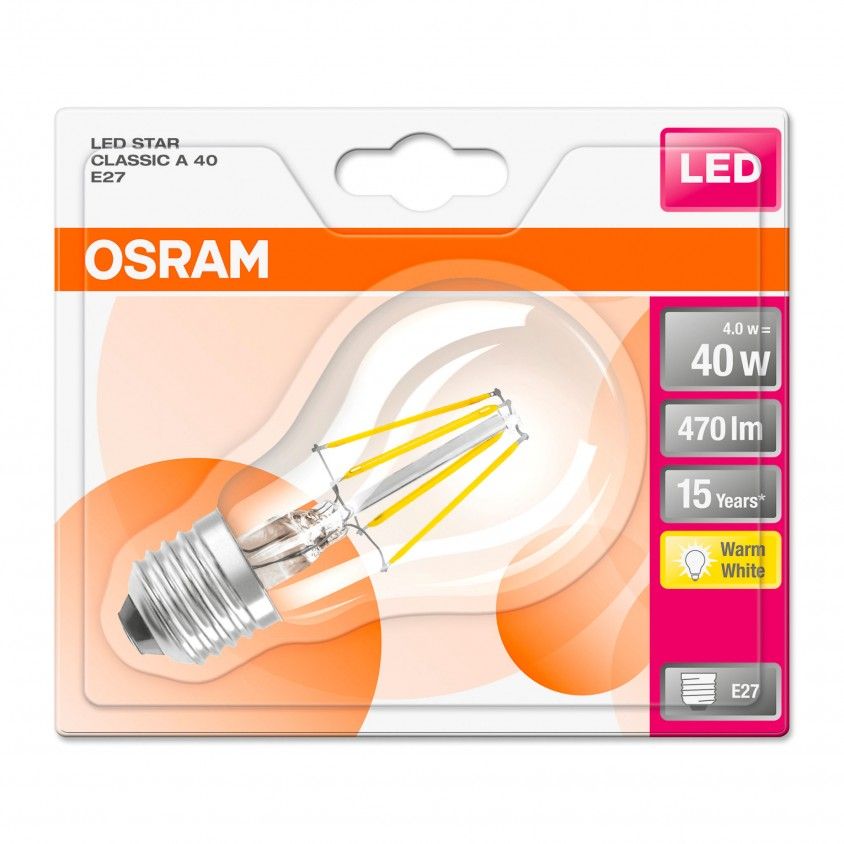 Lâmpada LED Filamento Osram Star Classic A 40 E27 4W 470Lm Lâmpada LED Filamento Osram Star Classic A 40 E27 4W 470Lm