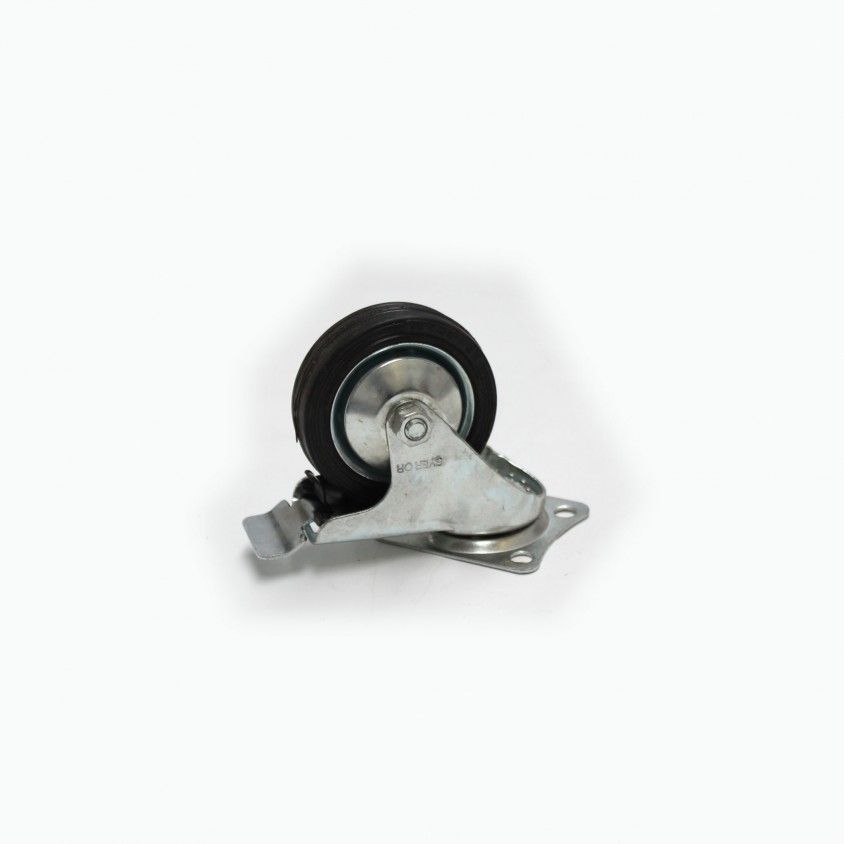 Roda Industrial Giratria com Base Retangular com Travo 75mm