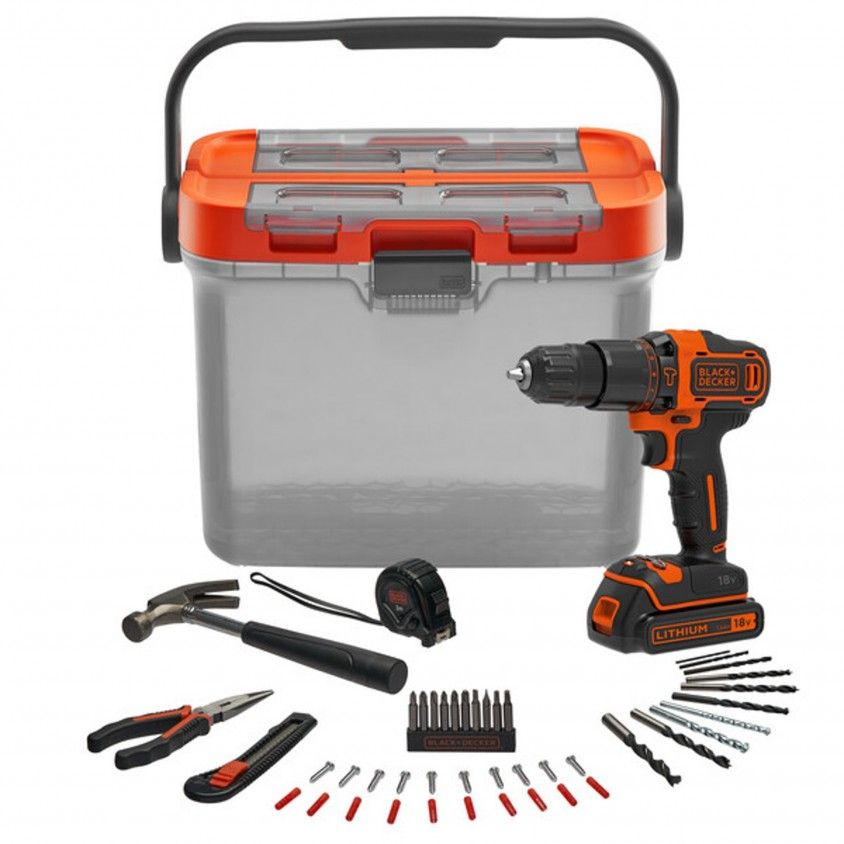 Berbequim de Percusso 18V Black&Decker com Caixa de Ferramentas e 40 Acessrios