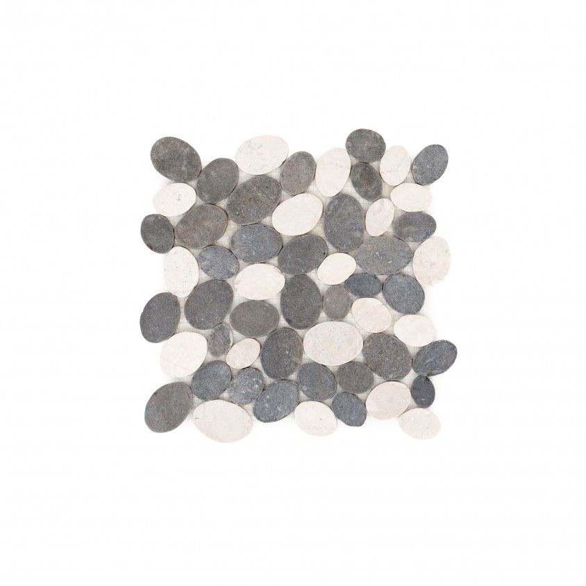 Mosaico Mrmore Oval Branco/Cinza 30x30