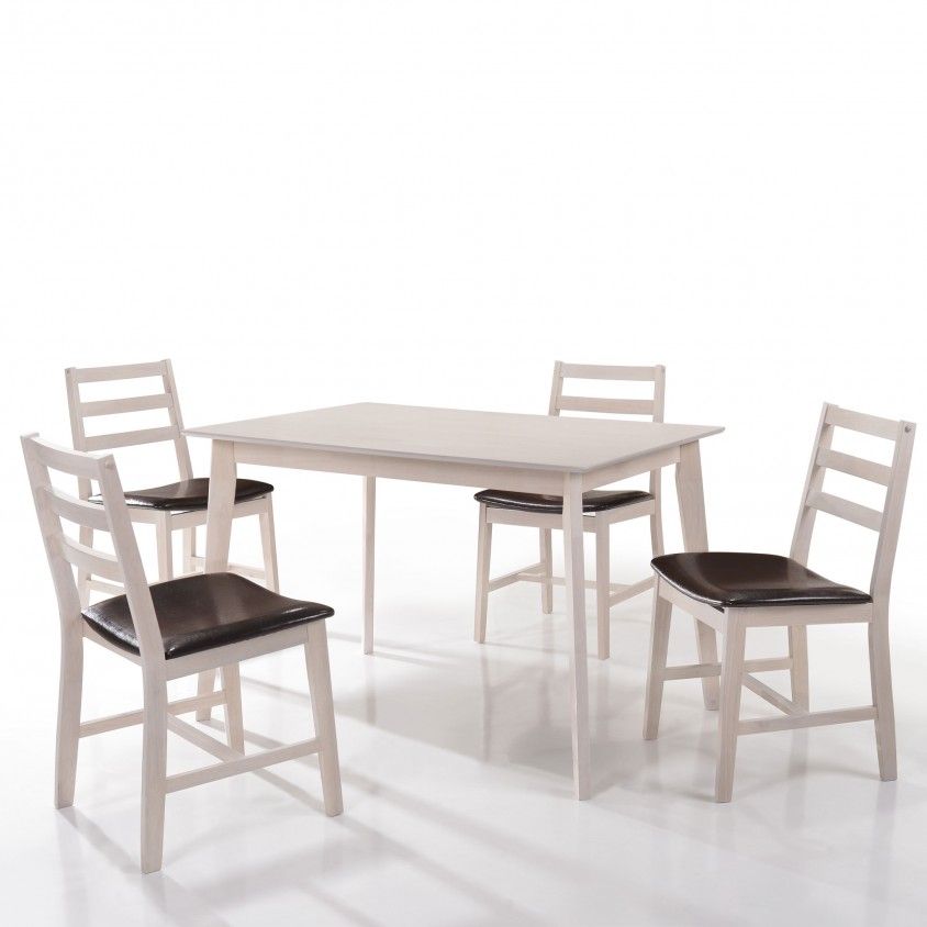 Set 4 Cadeiras Denmark Cor Branco/Castanho