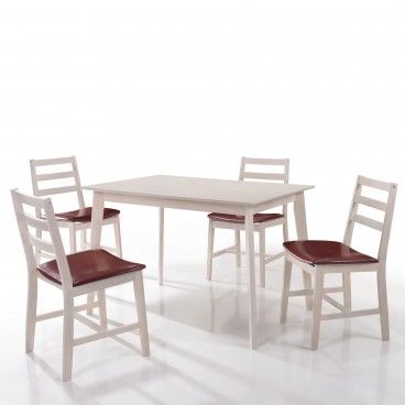 Set 4 Cadeiras Denmark Cor Branco/Vermelho