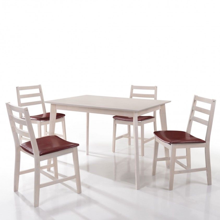 Set 4 Cadeiras Denmark Cor Branco/Vermelho