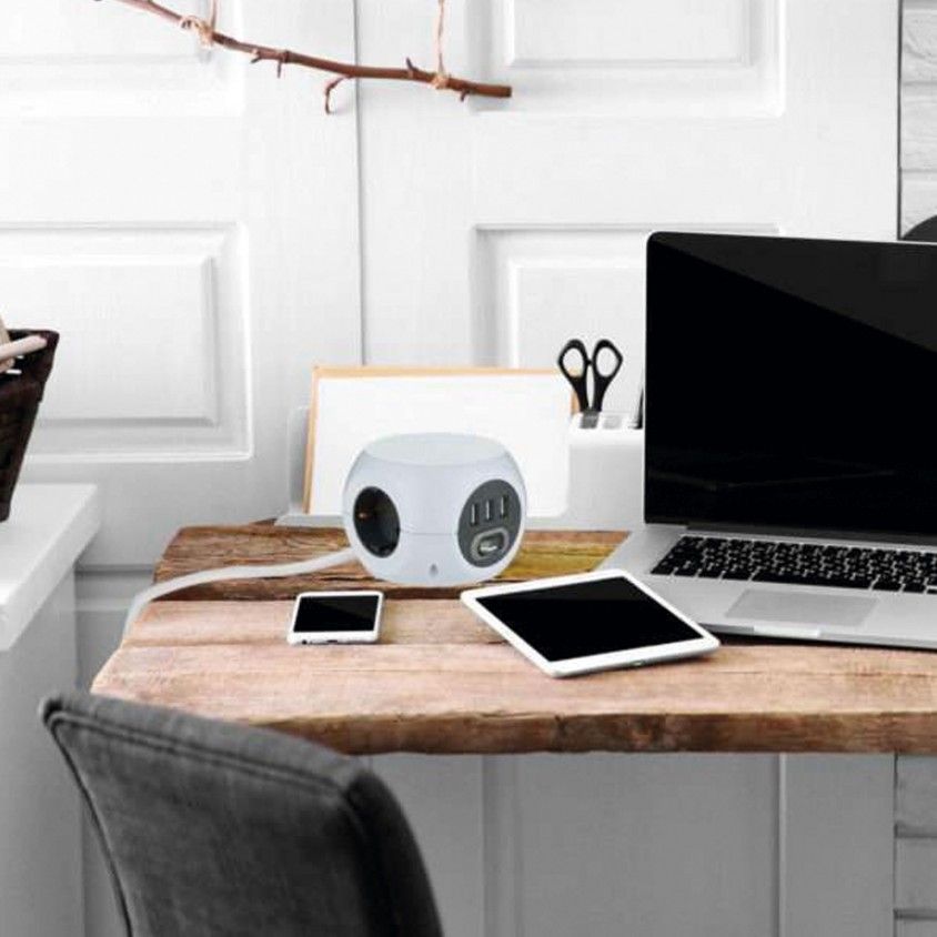 Bloco Mini Cubo 3 T + Usb 1.5mt Branco Bloco Mini Cubo 3 T + Usb 1.5mt Branco