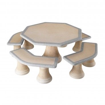 Conjunto em Pedra de Mesa Octogonal com 4 Bancos Meias-Luas 270-A