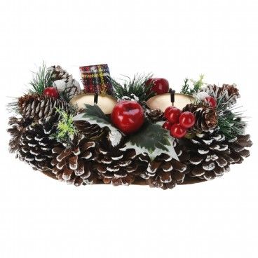 Arranjo de Natal com Porta-Velas 26cm