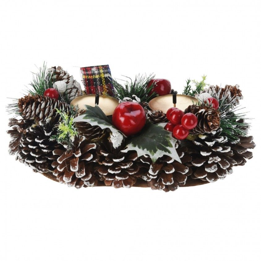 Arranjo de Natal com Porta-Velas 26cm Arranjo de Natal com Porta-Velas 26cm