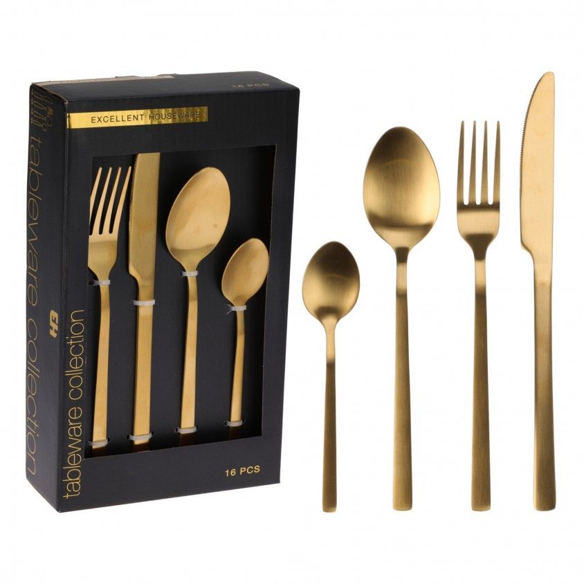 Conjunto 16 Talheres Dourado