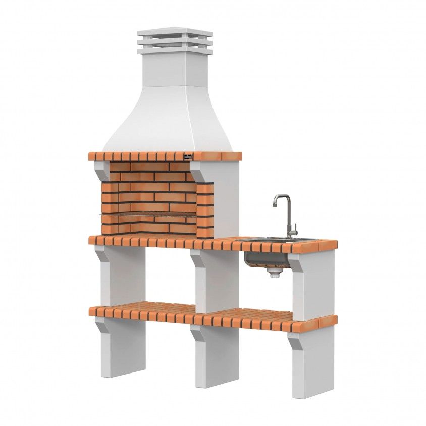 Churrasqueira Faro Tijolo Matizado com Bancada + Lava Louça + Torneira Churrasqueira Faro Tijolo Matizado com Bancada + Lava Louça + Torneira