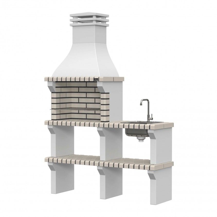 Churrasqueira Faro Tijolo Branco com Bancada + Lava Louça + Torneira Churrasqueira Faro Tijolo Branco com Bancada + Lava Louça + Torneira