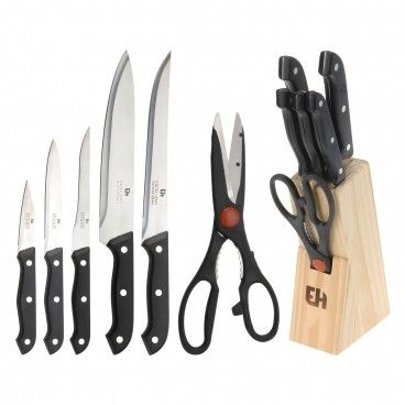 Conjunto 5 Facas e Tesoura Bloco de Madeira
