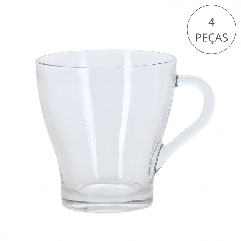 Conjunto 4 Canecas Vidro 300ml
