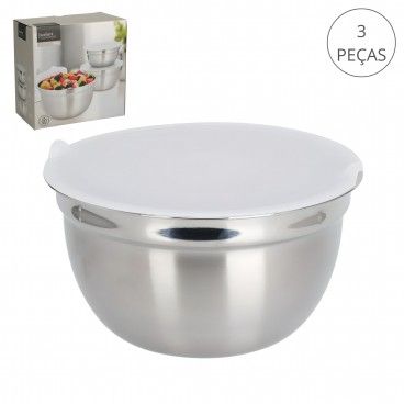 Conjunto 3 Tigelas com Tampa Ao Inox