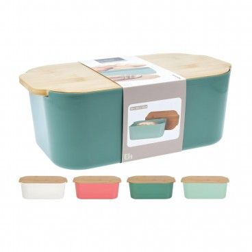 Caixa para Po com Tampa em Bambu Sortido 4 Cores