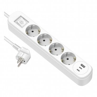 Bloco 4 Tomadas com Interruptor 1Usb-A+2Usb-C Pd20W Cabo3G1 1.5M Branco Prima