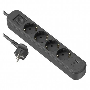 Bloco 4 Tomadas com Interruptor 1Usb-A+2Usb-C Pd20W Cabo3G1 1.5M Preto Prima