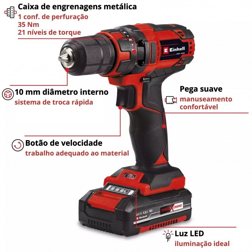 Aparafusadora de Impacto Einhell TC-CD 18/35-2 Li (1x1,5Ah) Aparafusadora de Impacto Einhell TC-CD 18/35-2 Li (1x1,5Ah)