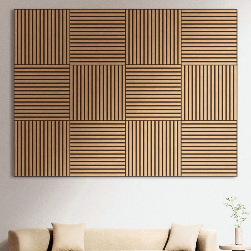 Painel Ripado de Parede Acústico Smoked Oak 600x600x18mm Painel Ripado de Parede Acústico Smoked Oak 600x600x18mm