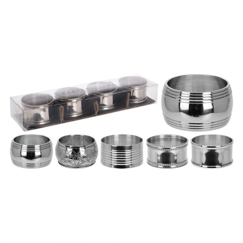 Set 4 Argolas Guardanapo Cor Prateada Sortido