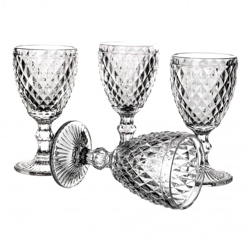 Set de 4 Copos de Vidro Vinho Diamond Cristal