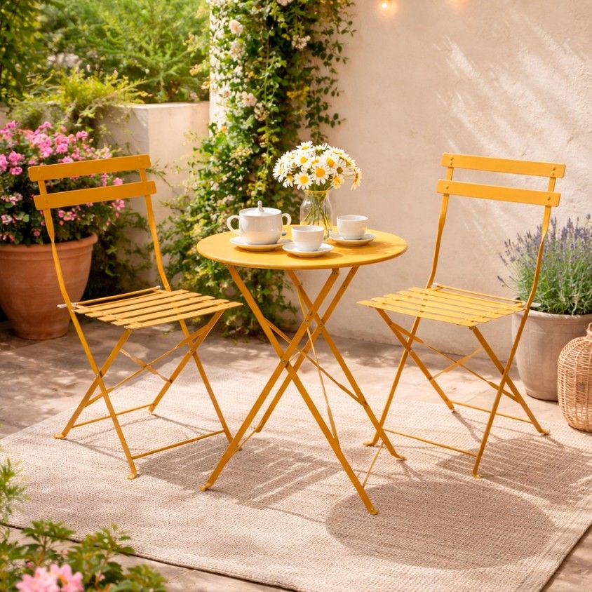 Set Mesa e 2 Cadeiras Jardim Mostarda