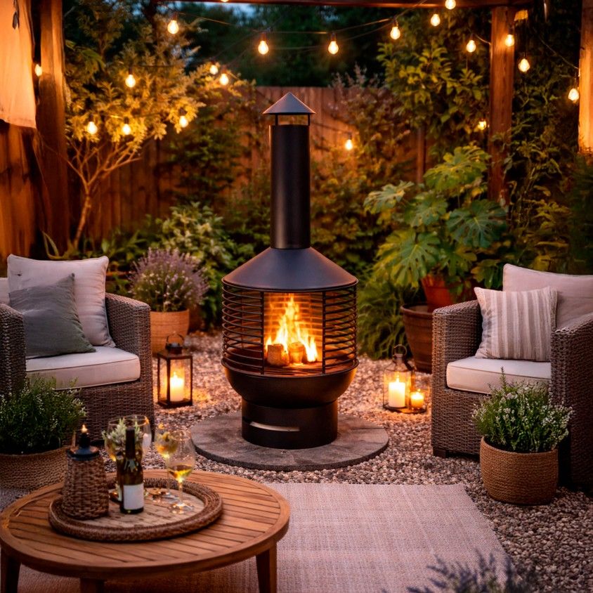 Lareira de Jardim com Chaminé Metal 41x41x105cm Lareira de Jardim com Chaminé Metal 41x41x105cm