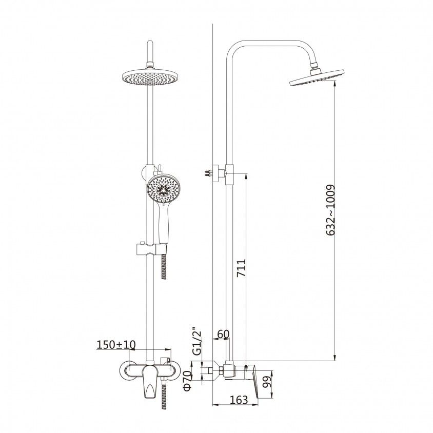 Barra de Chuveiro Round com Alavanca Ajust�vel