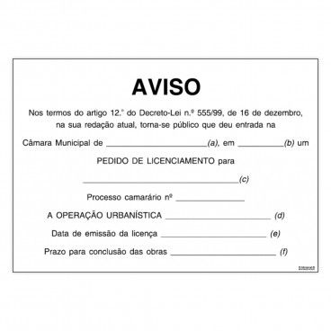 Placa de Licenciamento de Obras em PVC Opaco