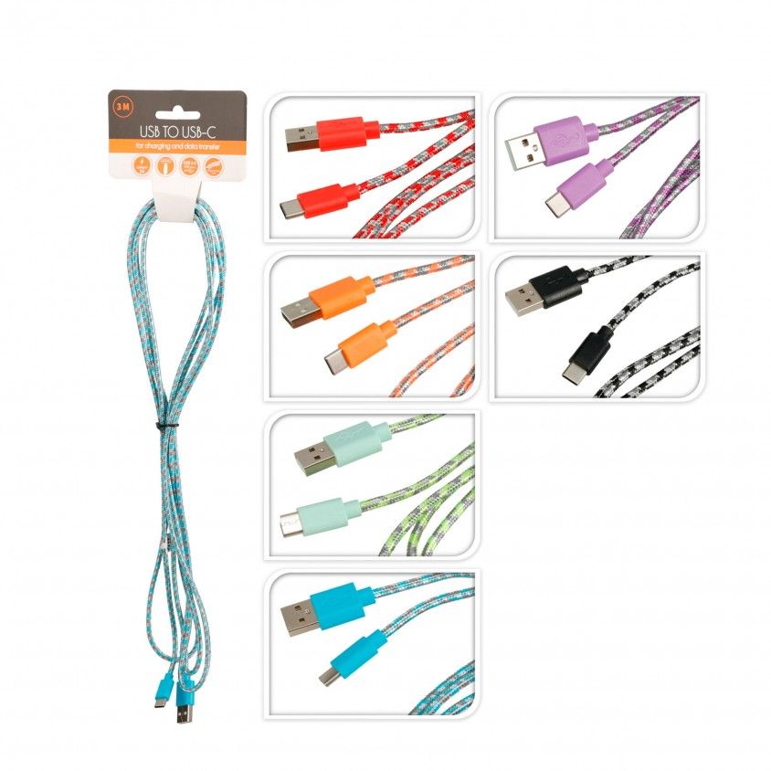 Cabo Usb/Usb-C 3m Sortido 6 Cores Cabo Usb/Usb-C 3m Sortido 6 Cores