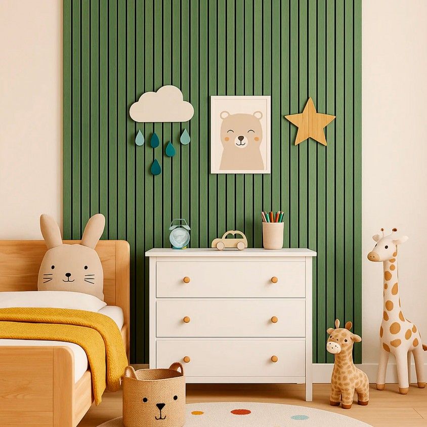Painel Ripado de Parede Acustico Verde Claro 600X2400X18Mm