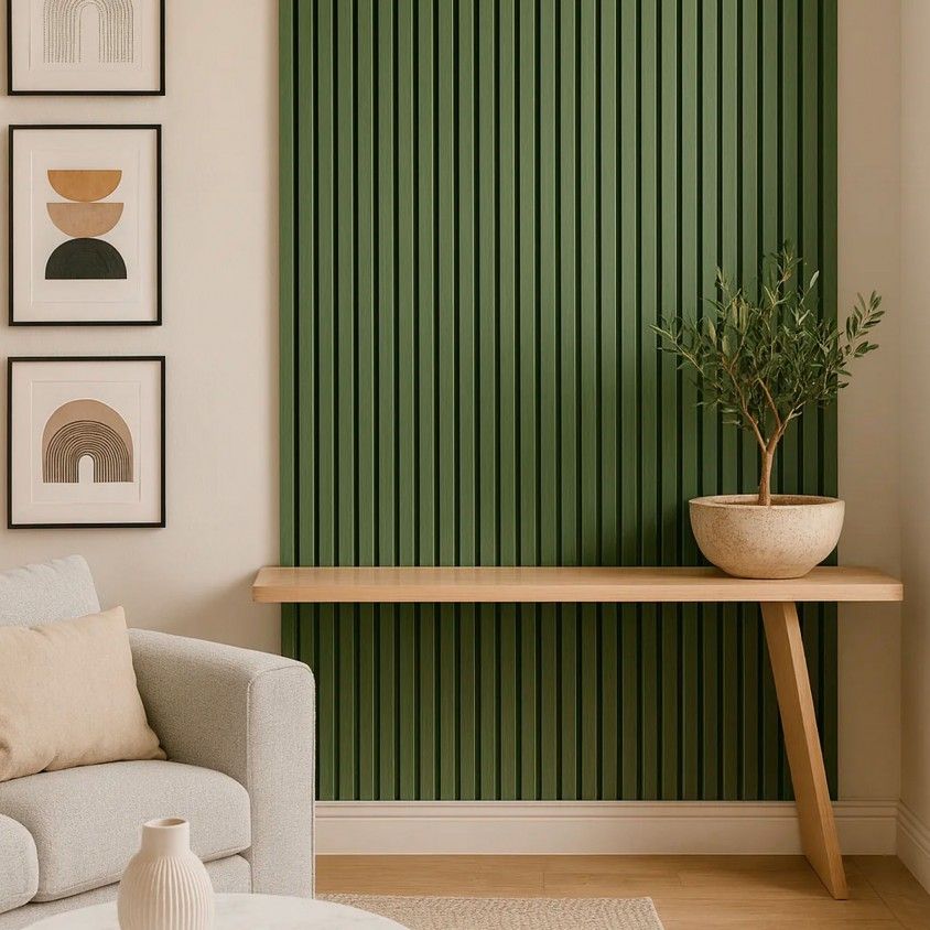 Painel Ripado de Parede Acustico Verde Claro 600X2400X18Mm