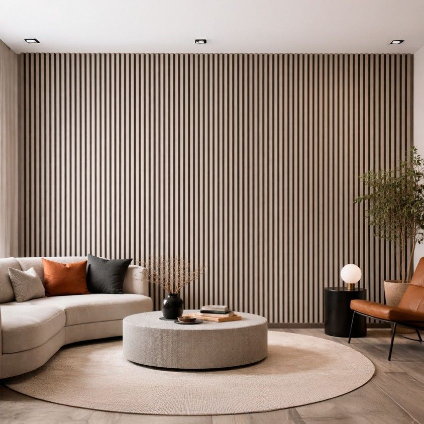Painel Ripado de Parede Acustico Cinza 600X2400X18Mm