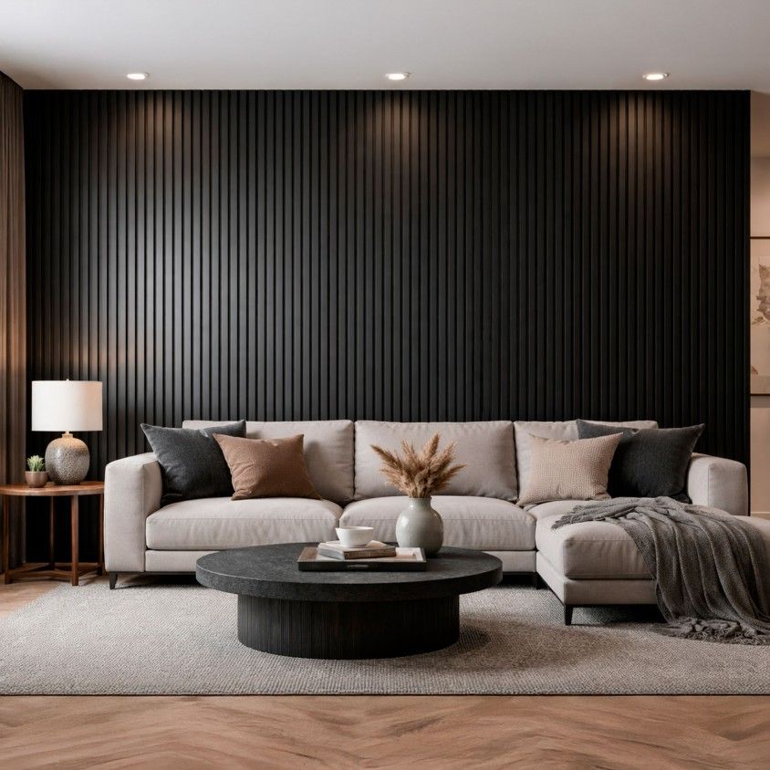 Painel Ripado de Parede Acustico Preto 600X2400X18Mm