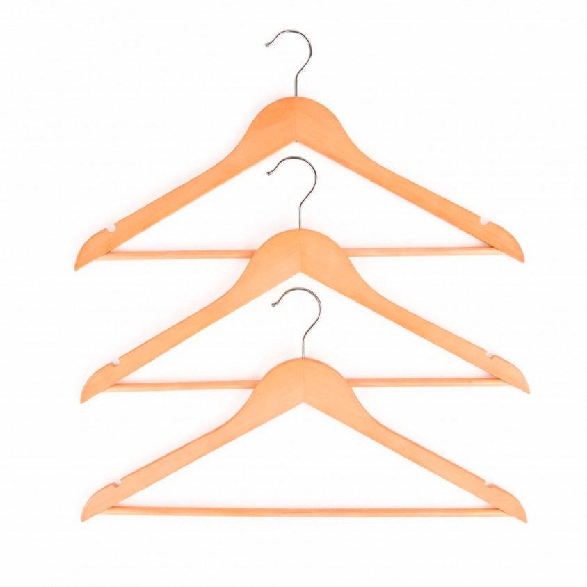 Conjunto de 3 Cabides de Madeira Natural