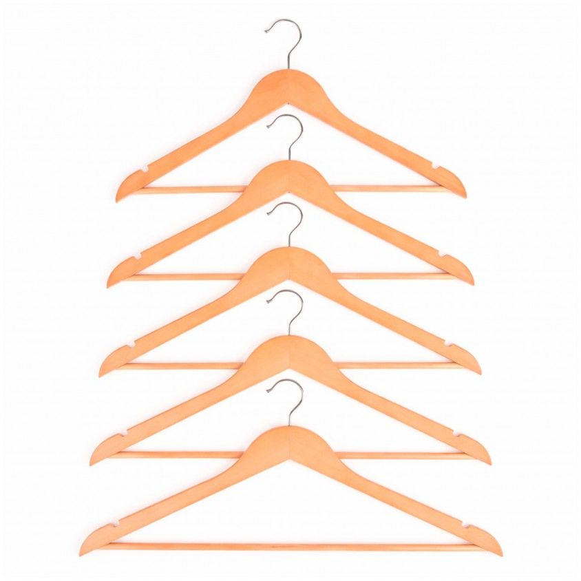 Conjunto de 5 Cabides de Madeira Natural