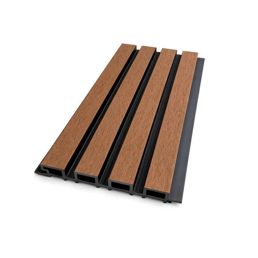 Painel Ripado de Parede Teka Com Fundo Preto Wpc 219X2900X26Mm