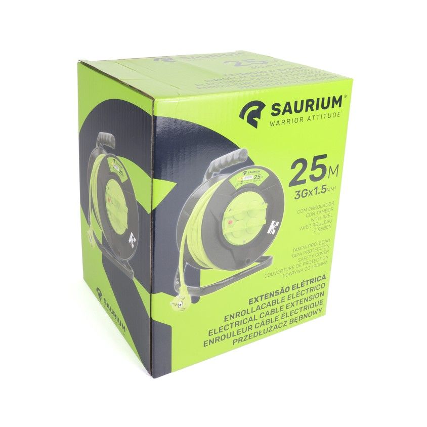 Enrolador Fluorescente de 4 Tomadas 3Gx1.5mm 25m IP44 Saurium