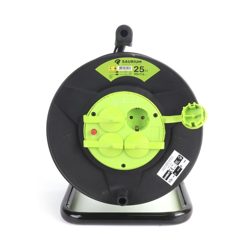 Enrolador Fluorescente de 4 Tomadas 3Gx1.5mm 25m IP44 Saurium