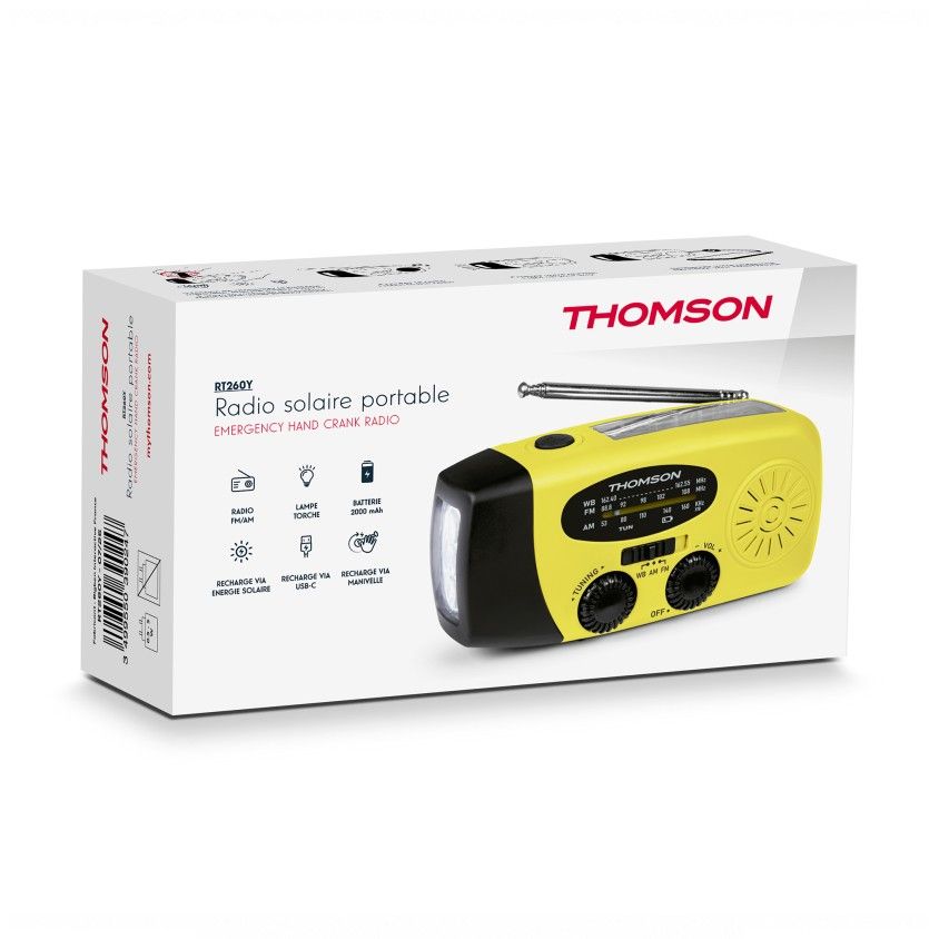 R�dio Thomson AM/FM com Lanterna e Bateria Solar 2000mAh