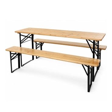 Conjunto de Refei��o Mesa e Bancos Dobr�veis de Madeira