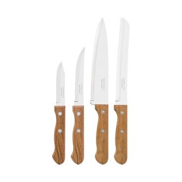 Conjunto de 4 Facas de Corte com Cabo Madeira