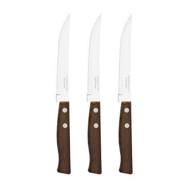 Conjunto de 3 Facas de Carne com Cabo de Madeira