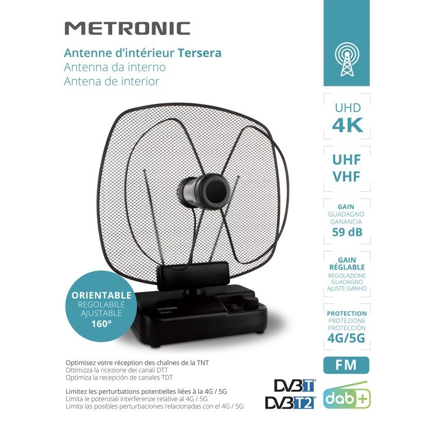 Antena de Interior Amplificada UHD 4K FM/Dab Rota��o 160� 59dB