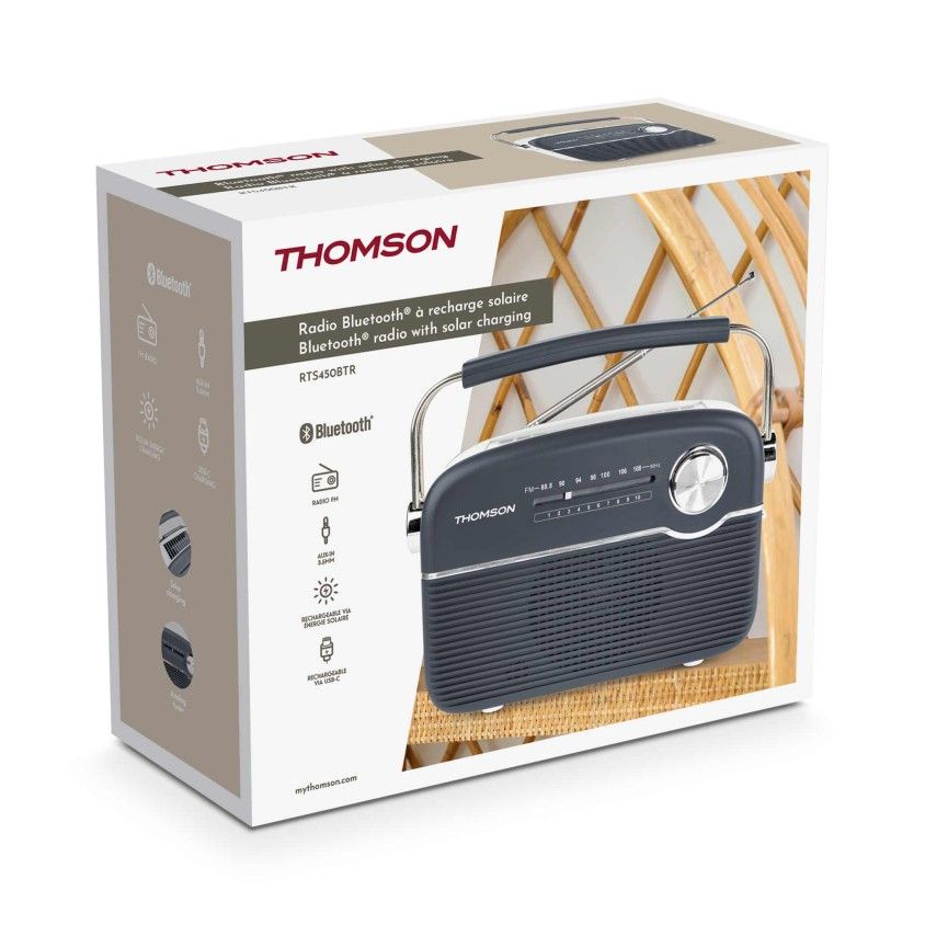 R�dio Thomson com Coluna Bluetooth Retro Bateria Solar Recarreg�vel 1300mAh