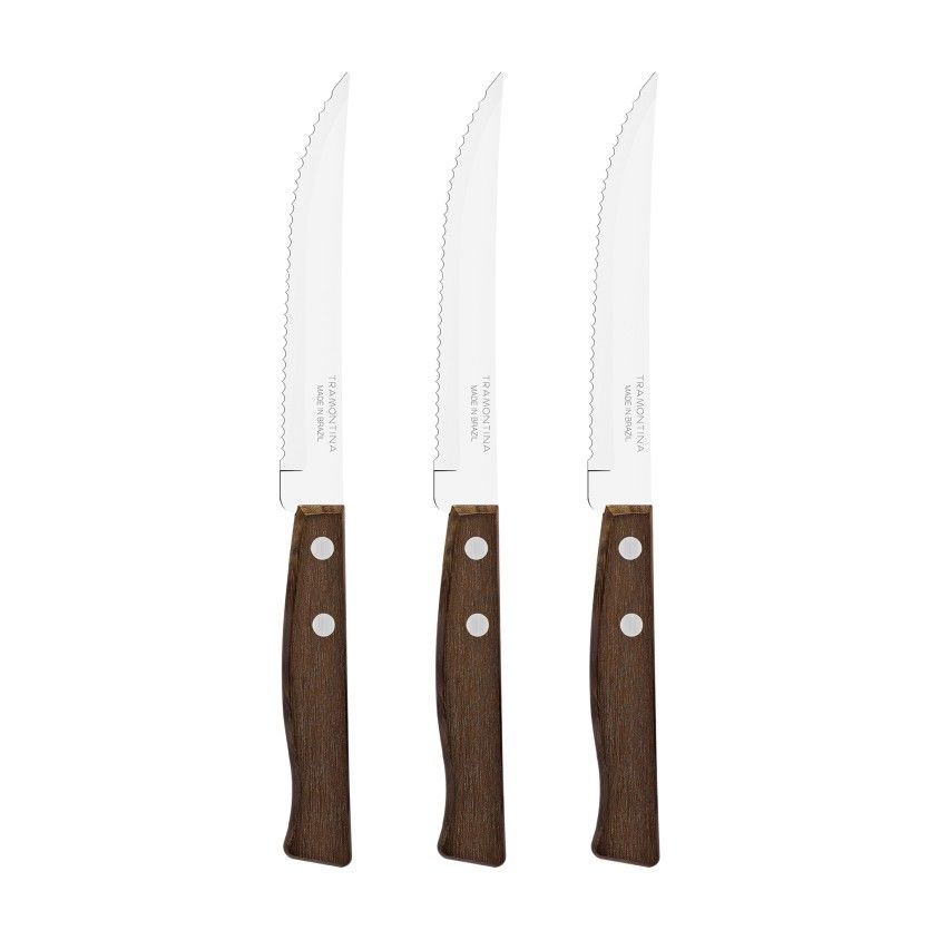 Conjunto de 3 Facas de Carne com Cabo de Madeira
