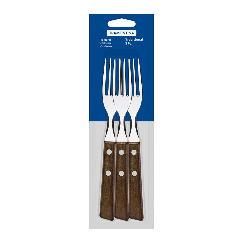 Conjunto de 3 Garfos de Mesa com Cabo de Madeira