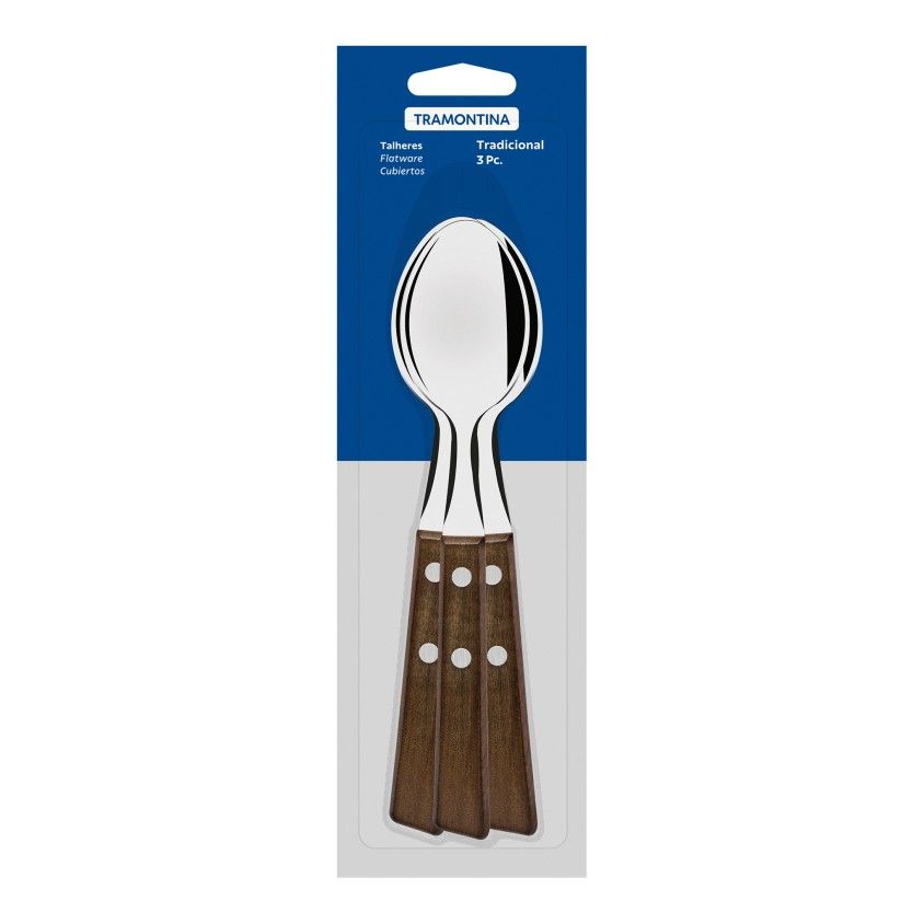 Conjunto de 3 Colheres de Sopa com Cabo de Madeira