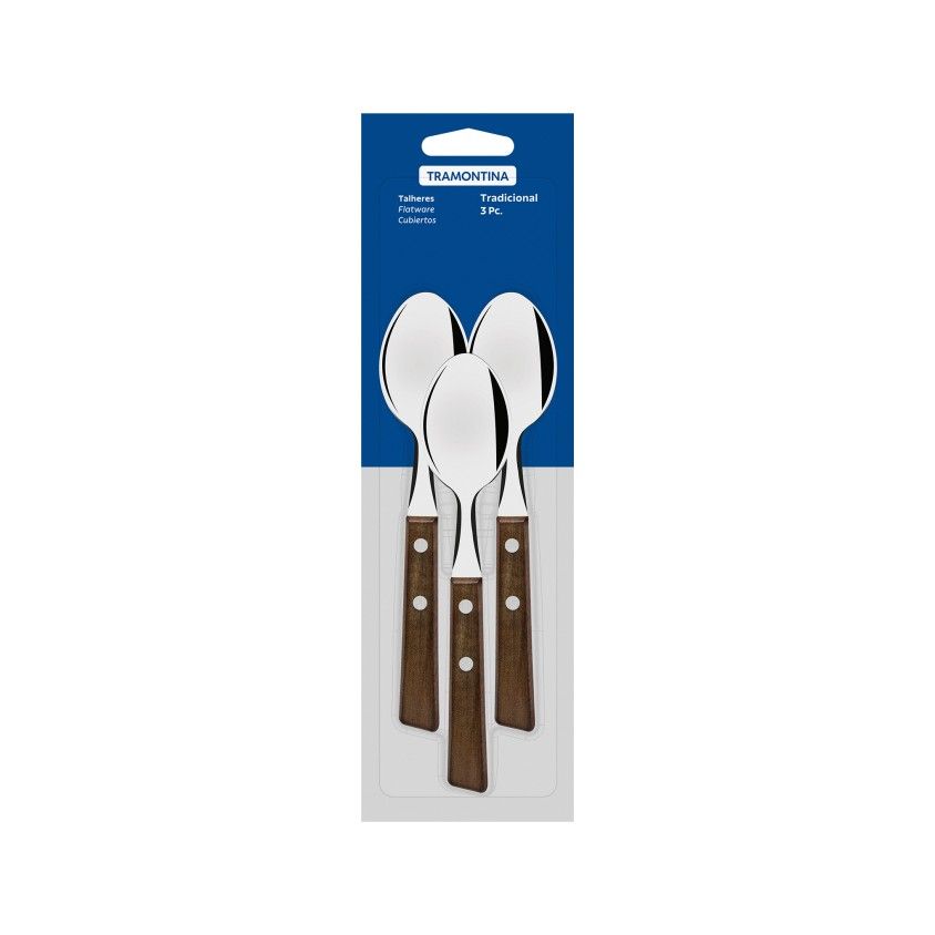Conjunto de 3 Colheres de Ch� com Cabo de Madeira