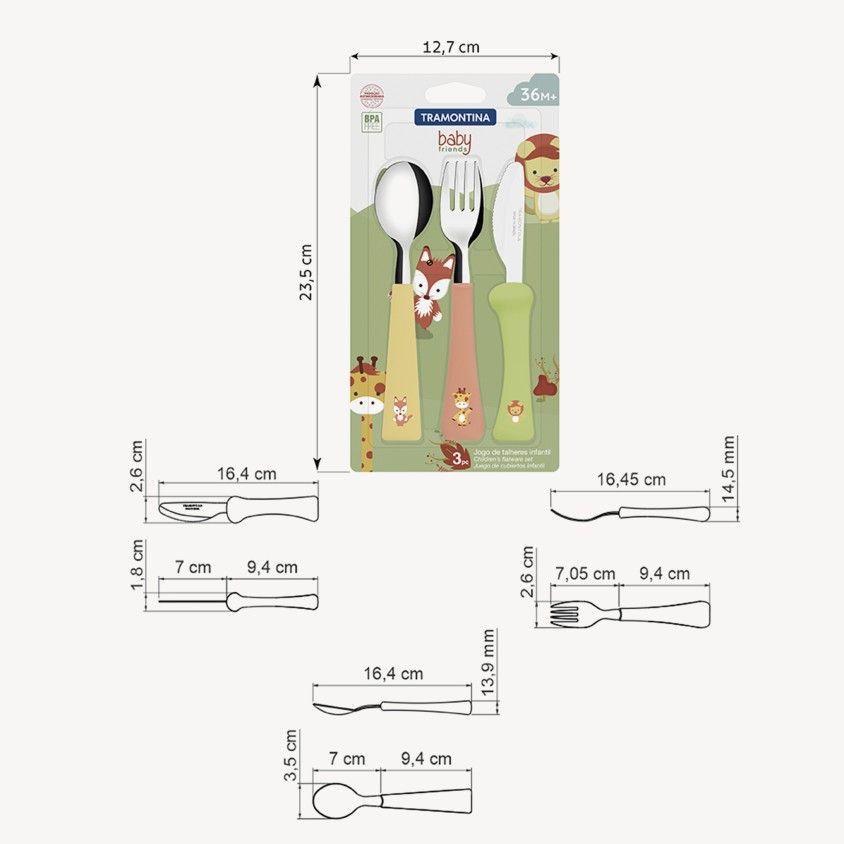 Conjunto de 3 talheres Infantis Baby Friends