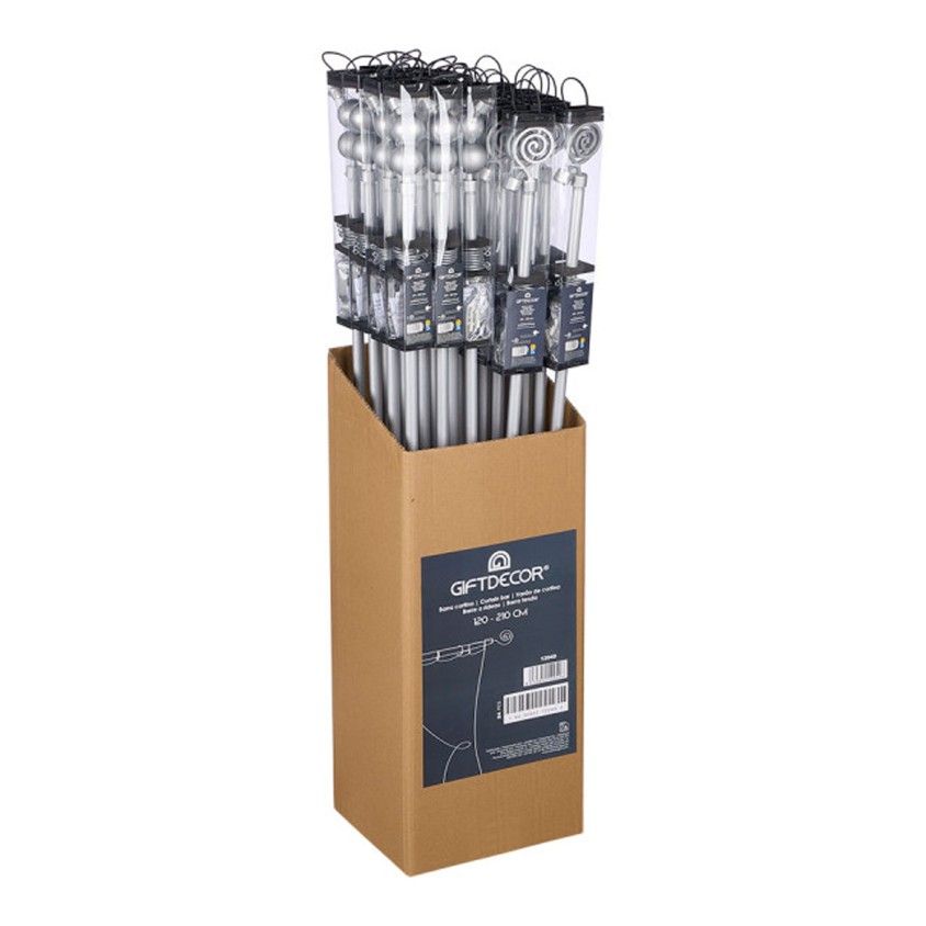 Kit Var�o Extens�vel para Cortinas 120-240cm com Suportes e Terminais Prateado